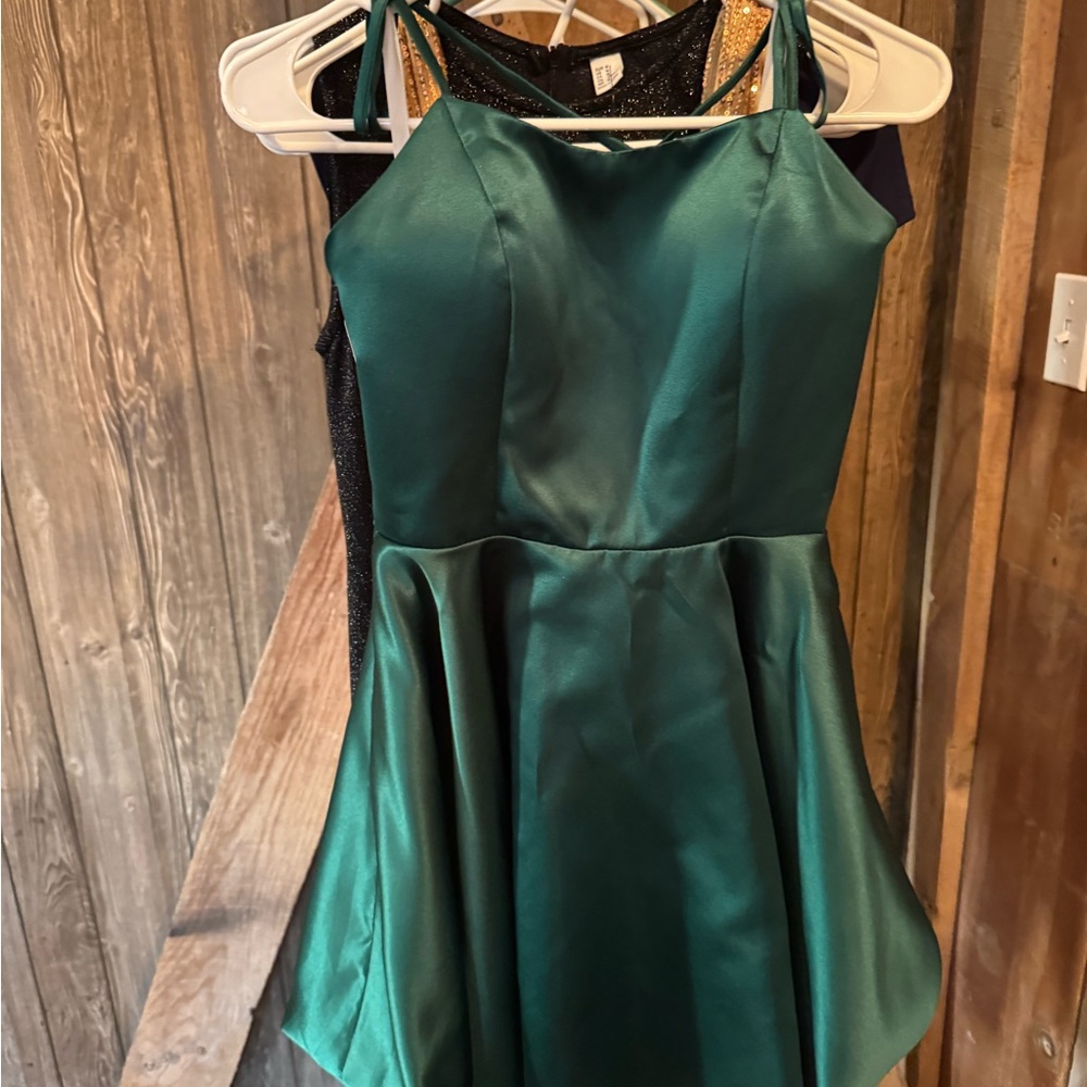 Emerald Green Satin Fit & Flare Women’s Dress